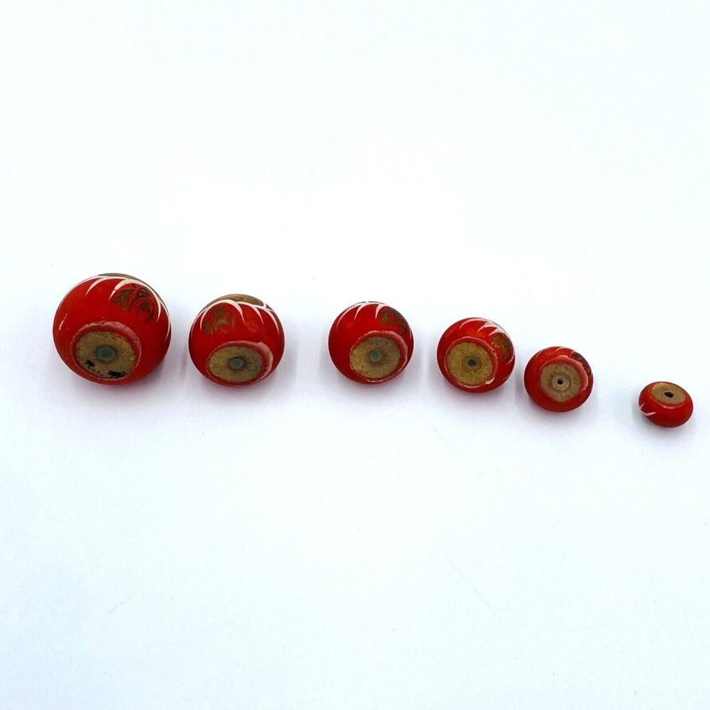 Japanese Daruma Kokeshi Doll Hand Painted Wooden Set of 6 Red - Picture 12 of 14